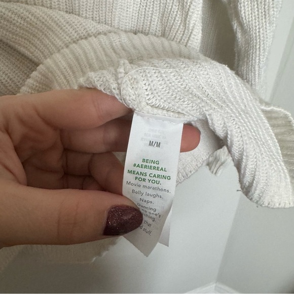 Aerie Oversized Cream Henley Knit Sweater M - Picture 5 of 6